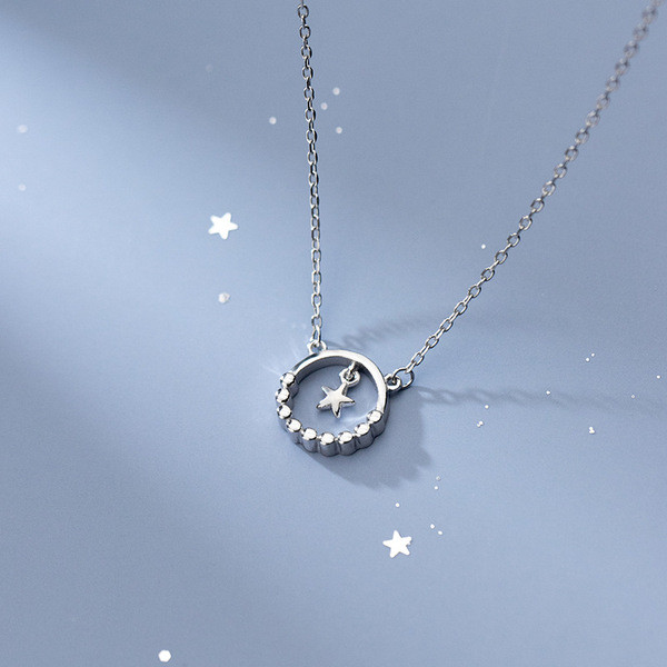 s925 sterling silver unique rhinestone circle necklace