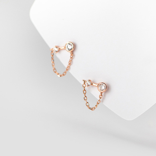 s925 sterling silver simple rhinestone asymmetri earrings