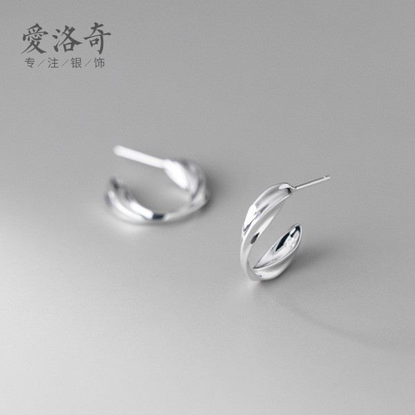 s925 sterling silver simple unique irregular oval earrings