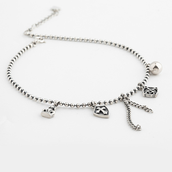 s925 sterling silver silver vintage trendy simple doublelayer silver charm bracelet