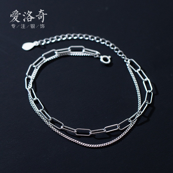 s925 sterling silver simple hollowed weave charm bracelet