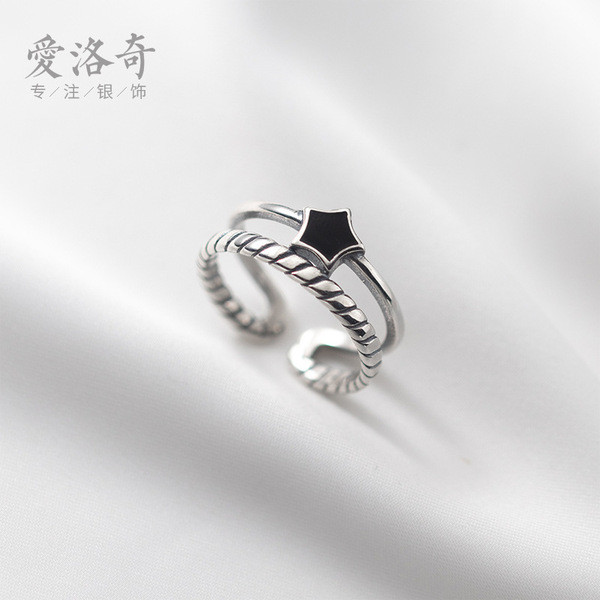 s925 sterling silver trendy square hollowed geometric adjustable ring