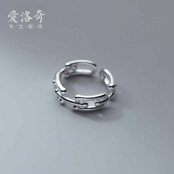 s925 sterling silver fashion silver hollowed rope adjustable ring