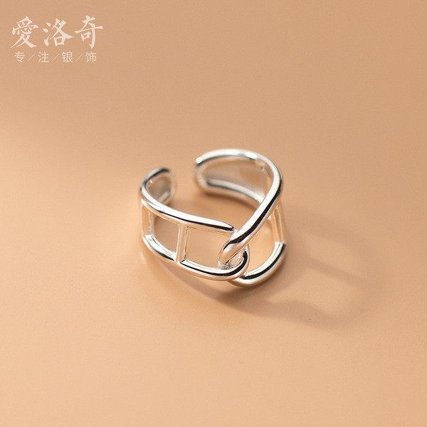 s925 sterling silver trendy rhinestone initial chic fashion adjustabl ring