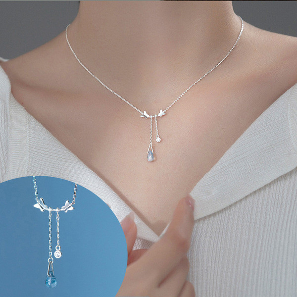 s925 sterling silver sparkling moon tassel necklace