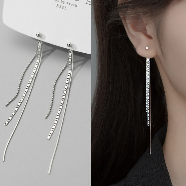 s925 sterling silver rhinestone hollowed string simple chic earrings