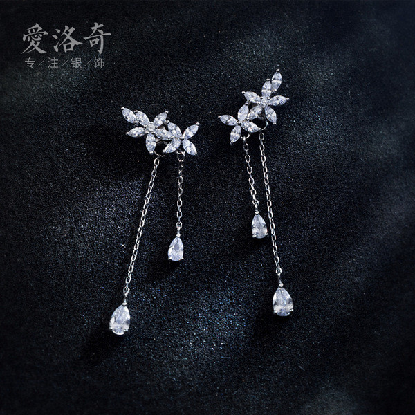 s925 sterling silver simple trendy rhinestone moon sweet chic earrings