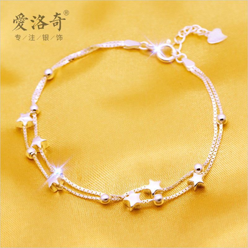 s925 sterling silver charm trendy doublelayer charm bracelet