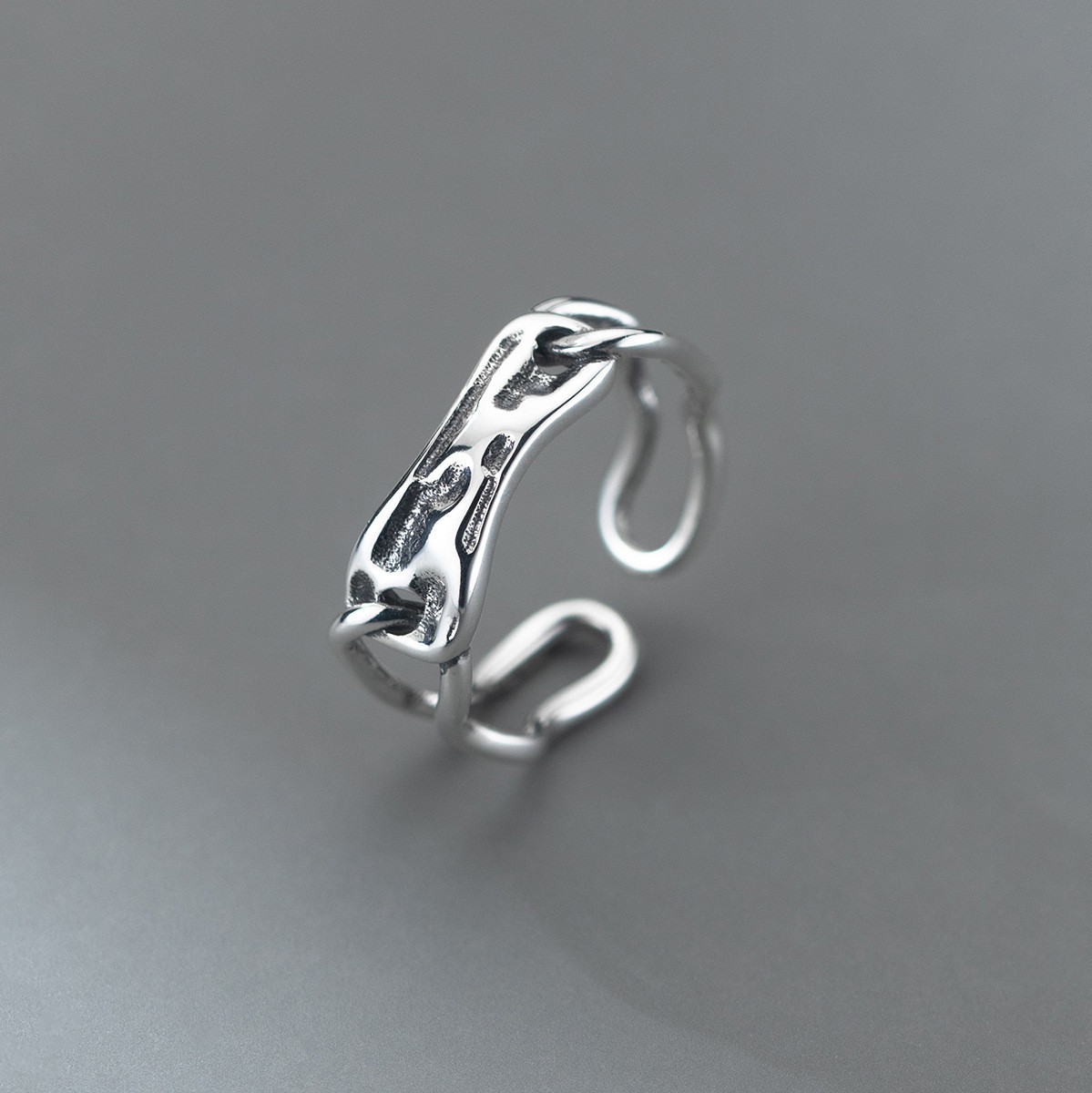 s925 sterling silver unique adjustable doublelayer ring