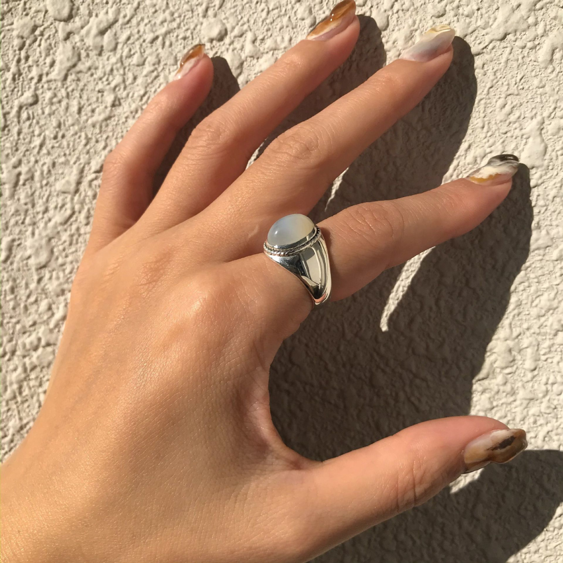 sterling silver white agate design simple ring